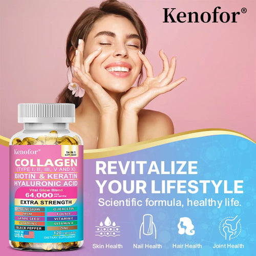 14-in-1 Collagen Capsules - Biotin & Keratin Skin Care Product Booster Anti Aging Whitening Skin Nail and Hair Care Supplement