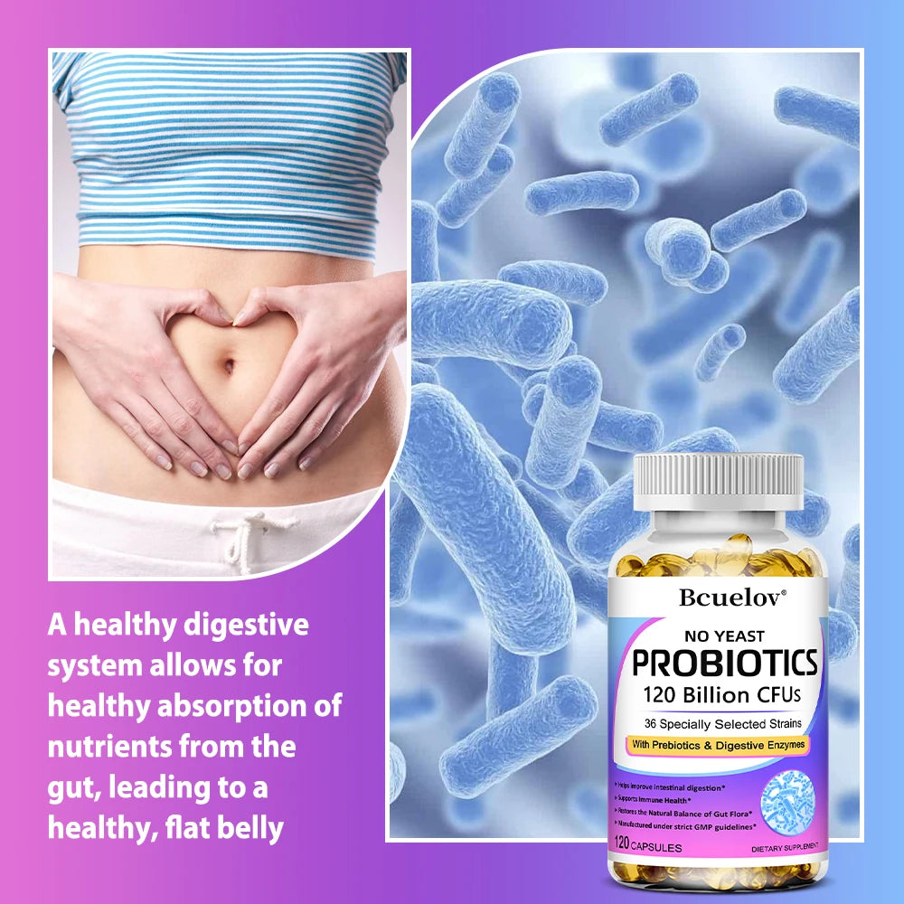 Digestive & Immune Probiotics Capsules - Contains Prebiotics and Digestive Enzymes for Digestion and Immune Support Vegan, Non-GMO