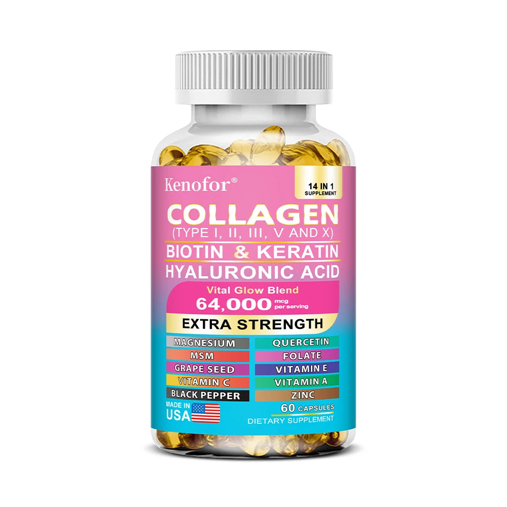 14-in-1 Collagen Capsules - Biotin & Keratin Skin Care Product Booster Anti Aging Whitening Skin Nail and Hair Care Supplement